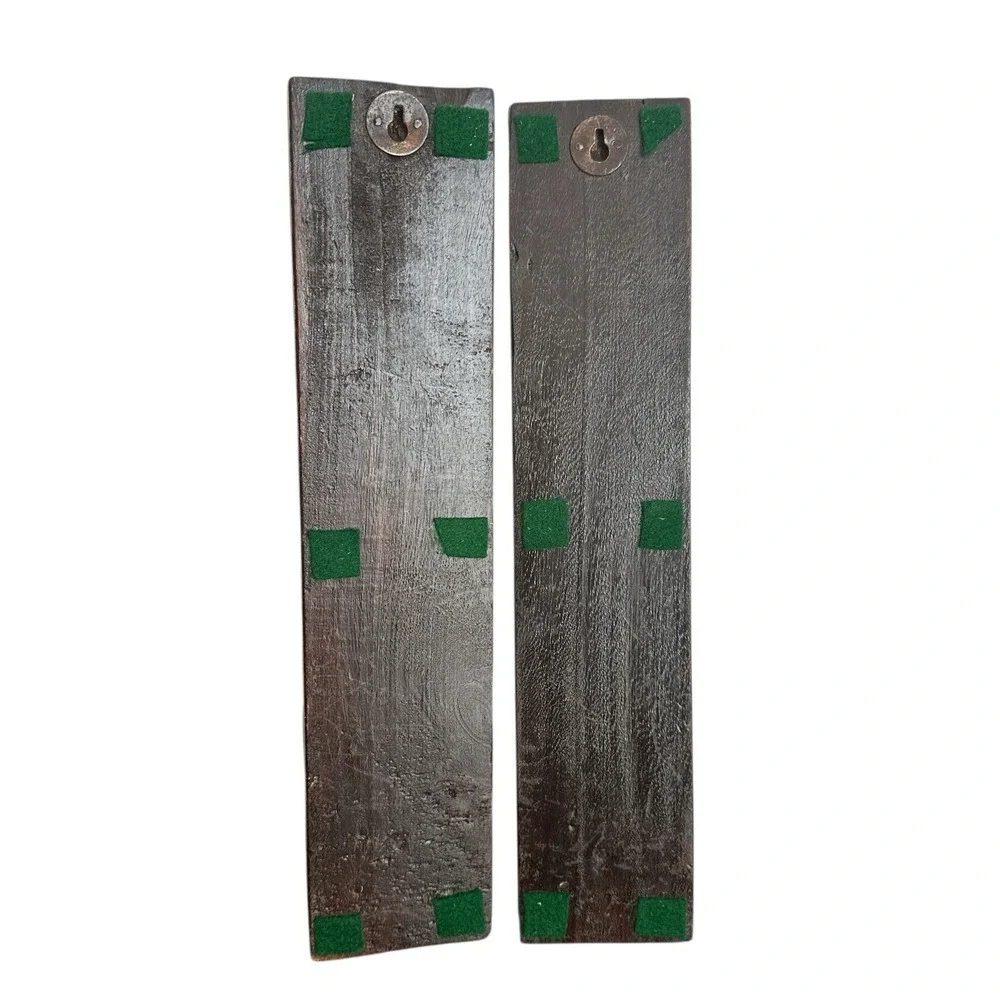 Antique Artisan Candle Holder 16 Inch English Oak Wood Pillars Stained Ferns‎